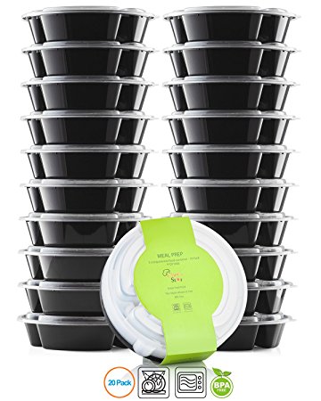 Chef's Star 20 Pack Of 3 Compartment Reusable Food Storage Containers with Lids - 26 oz - BPA Free - Microwave Safe - Dishwasher Safe - Stackable - 10 Per Pack - Set Of 2