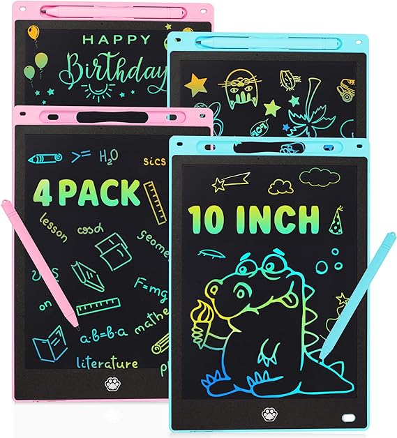 4 Pack LCD Writing Tablet, 10 Inch Educational Drawing Pad Toddler Toys, Doodle Board, Birthday Gifts, Travel Toys for Kids Ages 3 4 5 6 7 8 (Pink   Pink   Blue   Blue)