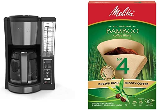 Ninja CE200C, 12-Cup Programmable Coffee Brewer, Black/Silver (Canadian Version) & Melitta 625000 Bamboo Super Premium Coffee Filters, Green - 80 Count