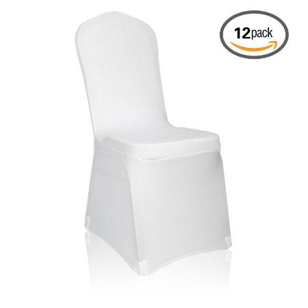 Emart Set of 12pcs White Color Polyester Spandex Banquet Wedding Party Chair Covers