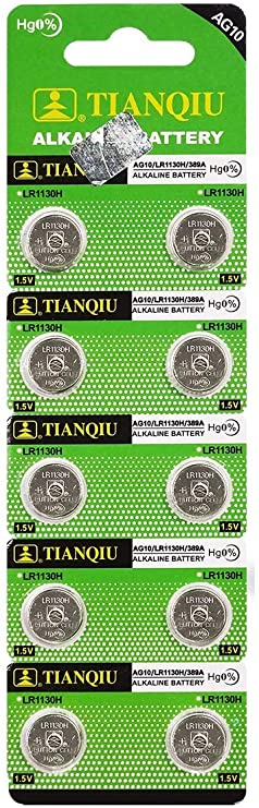 10 Tianqiu AG10 / 189/389 / LR1130 Button Cell Battery Long Shelf Life (Expire Date Marked)