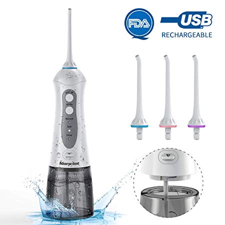Water Flosser for Teeth,3 Water Pressure and FDA Approved - Power Floss Water Jet with 4 Jet Nozzles for Teeth Clean,200ml Detachable Reservoir,IPX7 Waterproof, USB Rechargeable