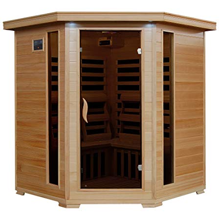 Radiant Saunas FAR Infrared Hemlock Sauna Room for 4 with 10 Low-EMF Carbon Heaters, Chromotherapy Lighting, Air Purifier, and Audio System