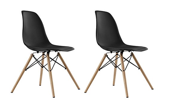 DHP Mid Century Modern Chair with Wood Legs, Set of Two, Lightweight, Black