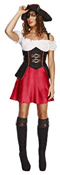 Fever Adult Women's Pirate Wench Costume, Dress, Attached Underskirt, Hat and Bootcovers, Pirates, Size: Medium UK 12 -14, 43482