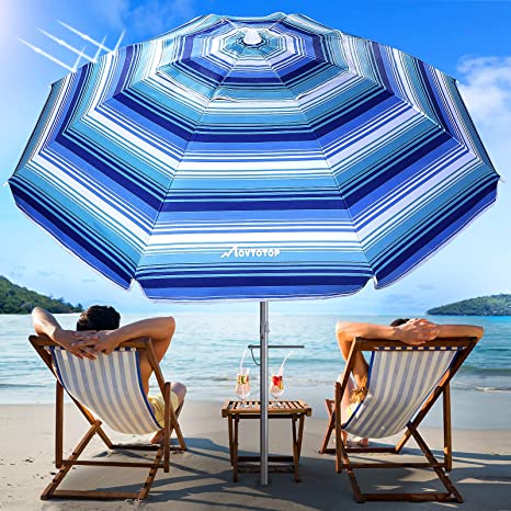 MOVTOTOP Beach Umbrella, 6.5ft Patio Umbrella with Tilt Mechanism, Portable UV 50  Protection Beach Umbrella with Carry Bag for Outdoor Patio