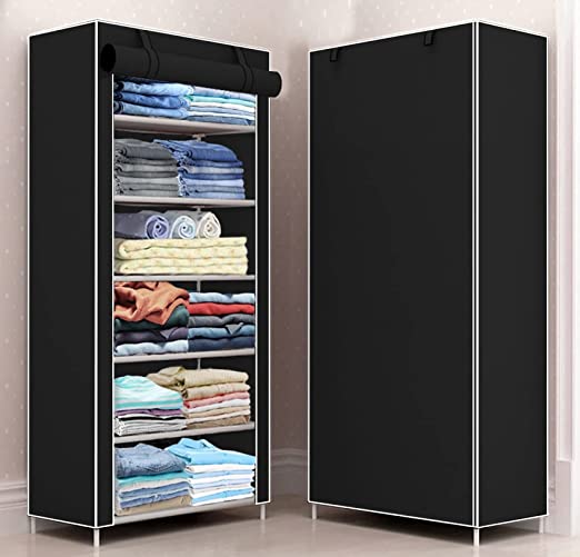 Lifewit 6-Tiers Multipurpose 6 Shelve Baby Wardrobe, Foldable,Collapsible Fabric Wardrobe Organizer for Clothes (9-6 Layer) (6-Layer, Black)