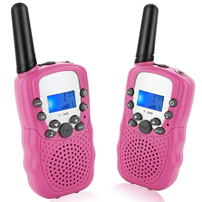 J-Deal Walkie Talkies for Kids, 22 Channels 2 Way Radio 3 Miles Long Range Kid Toy Gift with Backlit LCD Flashlight, for 3-12 Year Old Boys & Girls, Outdoor Adventures, Camping, Hiking, Party (Pink)
