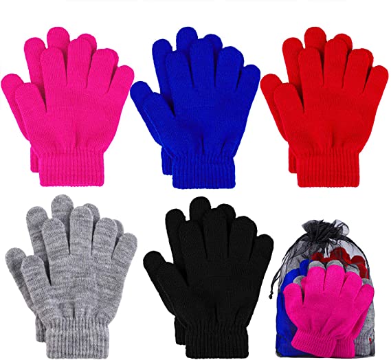 Cooraby 5 Pairs Kids Gloves Winter Magic Gloves Children Stretchy Full Fingers Gloves with Gift Mesh Bag