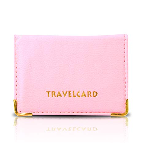 SHUKAN FASHIONS - NEW LEATHER OYSTER BABY PINK TRAVEL CARD BUS PASS HOLDER WALLET RAIL CARD COVER CASE - P160