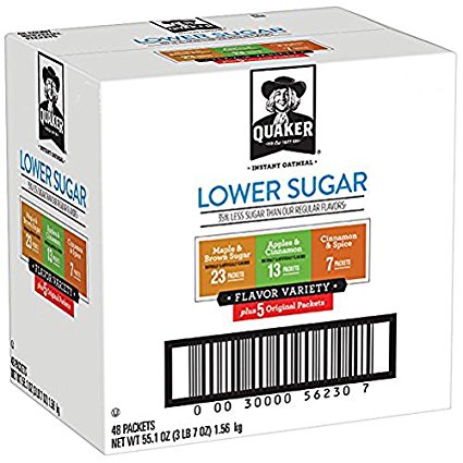 Quaker Instant Oatmeal, Lower Sugar, Variety Pack, Breakfast Cereal, 48 Counts