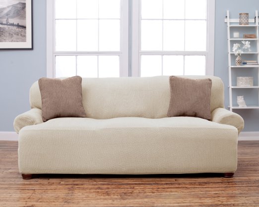 Savannah Collection Strapless Slipcover. Form Fit, Slip Resistant, Stylish Furniture Shield / Protector Featuring Soft, Lightweight Fabric. By Home Fashion Designs. (Sofa, Ivory)