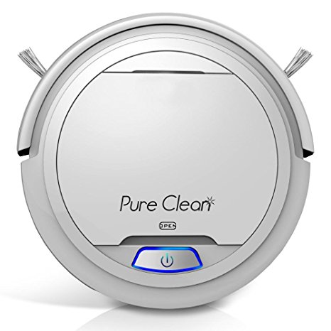 PureClean Upgraded Automatic Robot Vacuum Cleaner - Robotic Auto Home Cleaning for Clean Carpet Hardwood Floor - Bot Self Detects Stairs - HEPA Filter Pet Hair Allergies Friendly - PUCRC25 V2 (White)