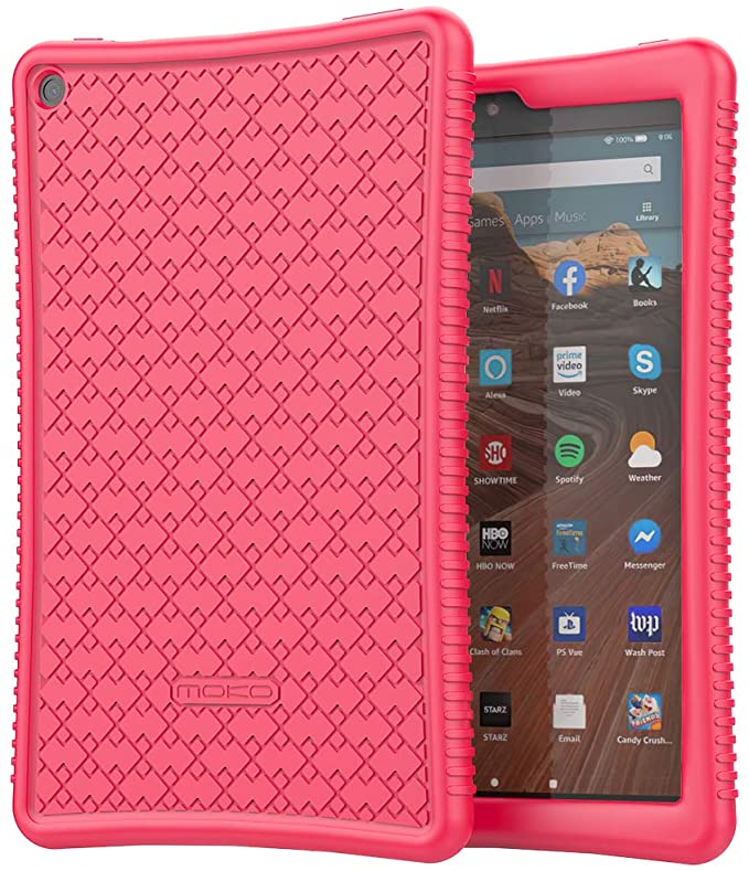 MoKo Kids Case Fits All-New Fire HD 10 Tablet (9th Generation 2019 Release / 7th Generation 2017 Release), Drop-Resistant Flexible Rugged Silicone Back Cover Shell for Fire HD 10.1" - Magenta