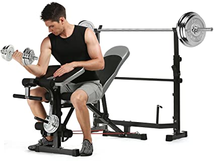 Mauccau Adjustable Olympic Weight Bench with Leg Developer and Squat Rack Multi-Functional Weight Lifting Bench Set for Whole Body Exercise