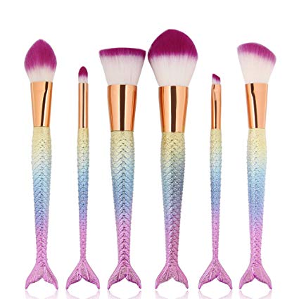 Mermaid Shimmer Rainbow Metallic Shining 6 pc makeup brushes Set mermaid Fish tail make up brushes (12)