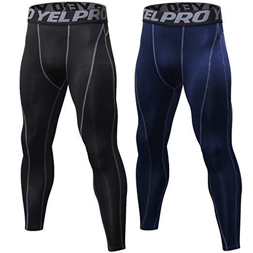 SILKWORLD Men's 2 Pack Compression Pants Baselayer Cool Dry Sports Tights Leggings