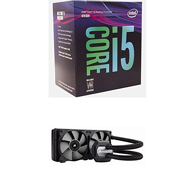 Intel BX80684I58400 8th Gen Core i5-8400 Processor and Corsair CW-9060025-WW Hydro Series, H100i v2, 240mm Radiator, Dual 120mm PWM fans