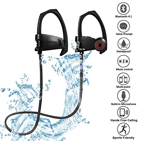 Sports Bluetooth Headset, Greatever Wireless Bluetooth4.1 Sport Stereo Headphone Neckband IPX5 Sweatproof Hands-free Earphones Mini Earpiece Earbud Mic Noise Cancelling for Sports Running Workout