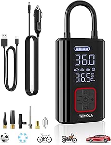 TEMOLA Tire Inflator Portable Air Compressor, 12V DC Air Pump for Car Tires 150PSI Cordless Air Compressor Portable With Pressure Gauge, Electric Tire Pump Car Accessories for Car Motorcycle Bicycle