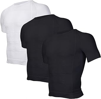 Odoland Men's Body Shaper Slimming Shirt Tummy Vest Thermal Compression Base Layer Slim Muscle Short Sleeve Shapewear