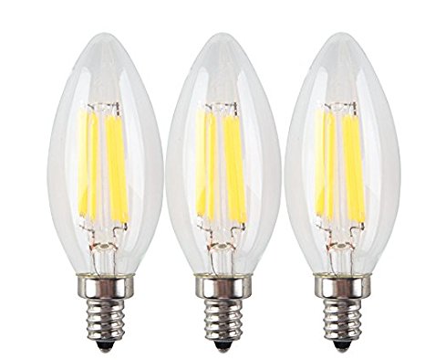 RC 6W 600LM 2700K Warm White Dimmable E12 Base LED Filament Candelabra Bulb 60W Equivalent,3-Pack