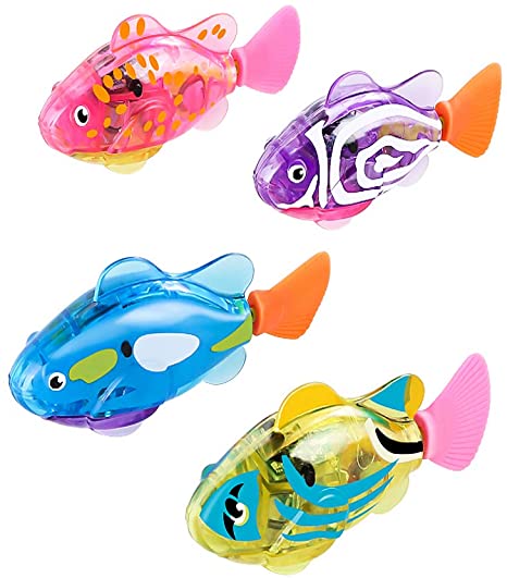 4Pcs Cat Robot Fish Toys Swimming Robotic Fish Moving Interactive Toys Electric Fish Toy with LED Light for Cats Dogs and Kids