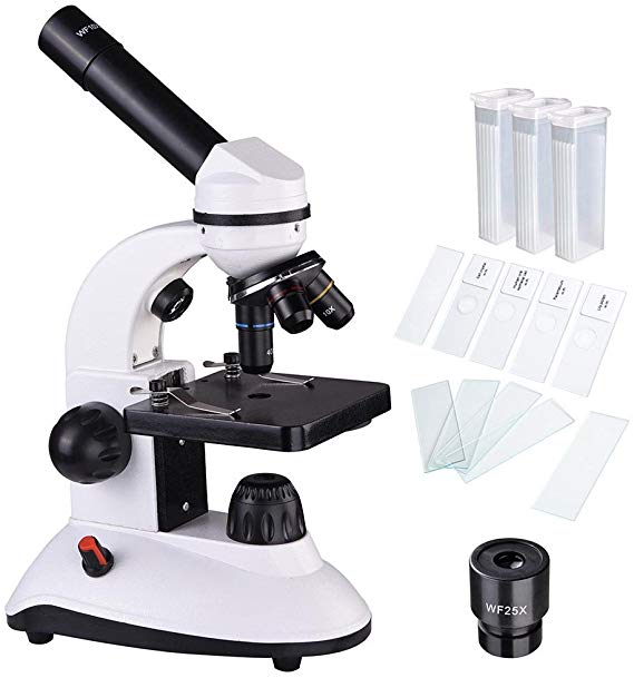 AW 40X-1000X Student Biological Science Cordless Microscope Dual Light Glass Lens with Slides Lab