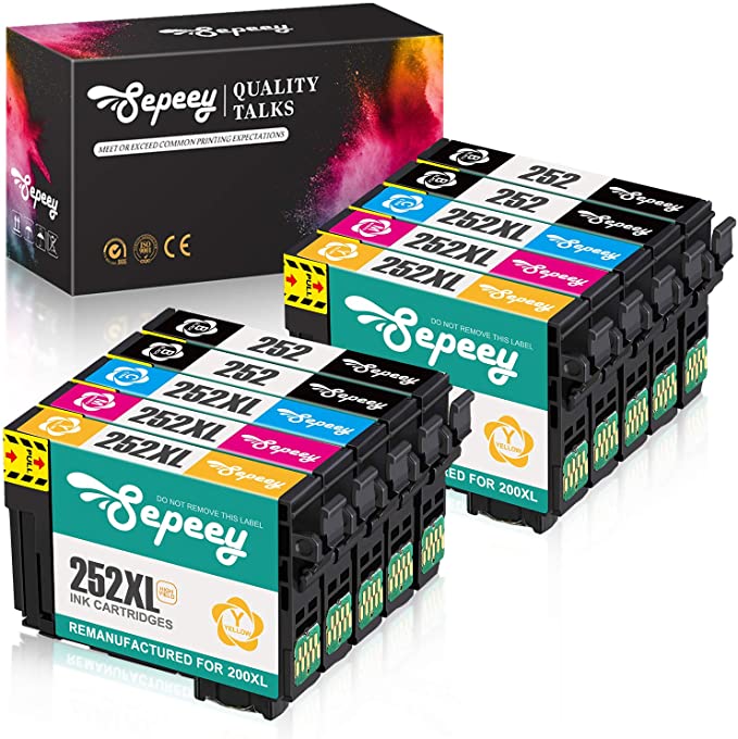 Sepeey Remanufactured Ink Cartridge Replacement for Epson 252XL 252 XL T252 T252XL to use with Workforce WF-3640 WF-3620 WF-7110 WF-7710 WF-7720 Printer (4BK, 2C, 2M, 2Y) 10 Packs