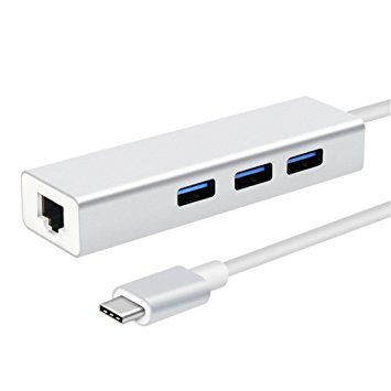 USB Type C Hub Ethernet Adapter - PiAEK USB C 3.1 to RJ45 10/100/1000 Mbps Gigabit Ethernet LAN Network with 3 Ports 3.0 USB Converter Adapter for MacBook ChromeBook Pixel