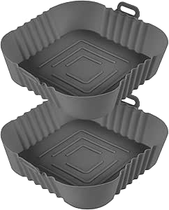 Vicloon 2pcs Air Fryer Silicone Pot, 7.8inch Supersoft Resuable Silicone Square Air Fryer Liners, Air Fryer Silicone Liner Replacement of Parchment Liner Paper Air Fryer Basket Fits Air Fryer (Grey)
