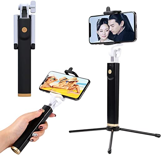 SelfieCom Selfie Stick,with Removable Bluetooth Remote,Support Extended Tripod(Not Included),Compatible with iOS&Android Smart Phones, for iPhone 7/8/x, Samsung,Huawei,Google (Black)