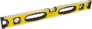 Amazon Basics 61 cm Shock Resistant Aluminum Alloy Magnetic Spirit Level Plumb/Level/180 90 45-Degree Bubbles, Yellow