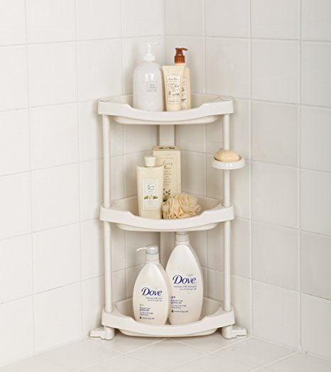 Tenby Living Corner Shower Caddy - 3 Shelf Shower Organizer Caddie with Movab.