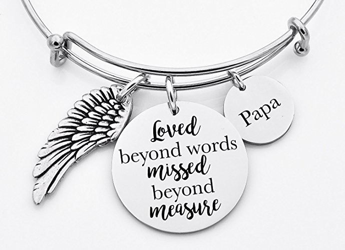 Memorial jewelry, Loved beyond words missed beyond measure, bangle bracelet, stainless steel bangle, loss of loved one, sympathy gift, mom, dad, papa, name, adjustable bangle bracelet.