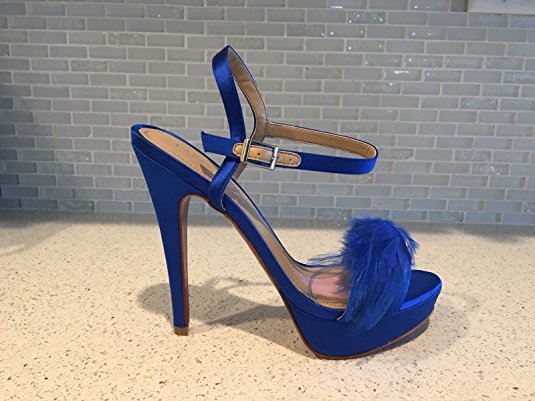 Paris Hilton Feather Stiletto Platform Heels Size 38 (8) Blue