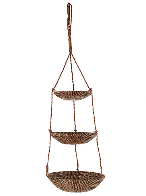 Kouboo, Carmel Handwoven Nito Vine 3-Tier Hanging Basket, 12 x 25 inch, Brown
