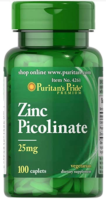 Puritan's Pride Zinc Picolinate 25 mg - 100 Tablets