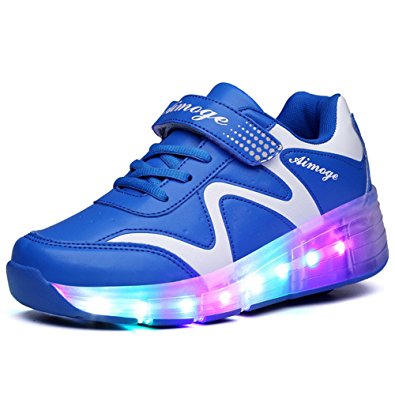 Ufatansy Uforme Kids Wheelies Lightweight Fashion Sneakers LED Light Up Shoes Single Wheel Double Wheels Roller Skate Shoes