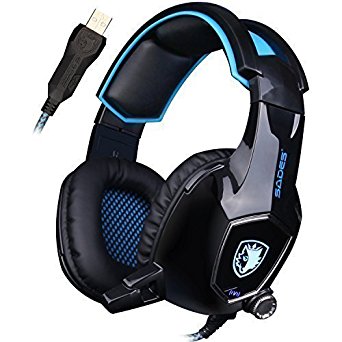 UL SADES AW50 Gaming Headset with Fixed Microphone Stereo Sound / USB 2.0 / Vibration Module / Noise Insulation Pads for PC and MAC (Black)