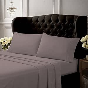 Tribeca Living Twin XL Bed Sheet Set, Crisp and Smooth Cotton Percale Solid Sheets and Pillowcase Set, Extra Deep Pocket, 300 Thread Count, 3-Piece Luxury Bedding, Grey