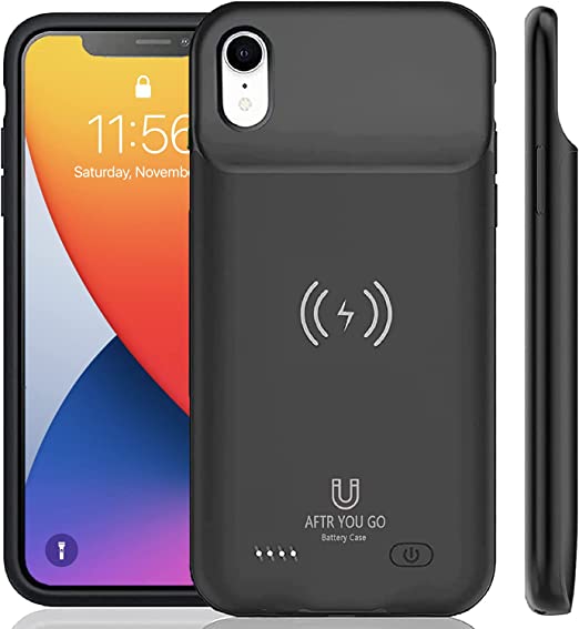 AFTRYOUGO Battery Case for iPhone XR(6.1 Inches), Qi Wireless Charging Compatible, 8000mAh Slim Extended Rechargeable External Black Pro Model:XDL-640MW