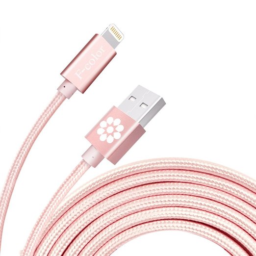 Lightning Cable, iPhone 6S Charger Rose Gold, 2 Pack 6.6 Feet F-color Long Braided Apple Certified Lightning to USB Cable for iPhone 6S 6 Plus 5 5S 5C SE 2016, iPad Air 3 Mini 4, iPad Pro Rose Pink 2M