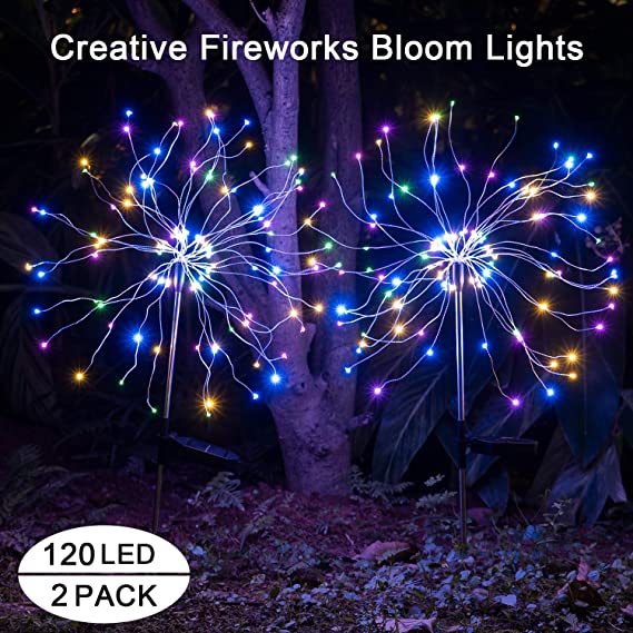 Solar Lights Outdoor Garden Decorative -Mopha Metal 120LED Powered 40Copper Wiress Stake String Pathway Light-DIY Flowers for Patio,Backyard Decor