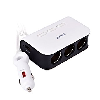 ANNKE 2 USB(1A/2.4A) Car Charger with 3 Sockets Car Cigarette Lighter Adapter