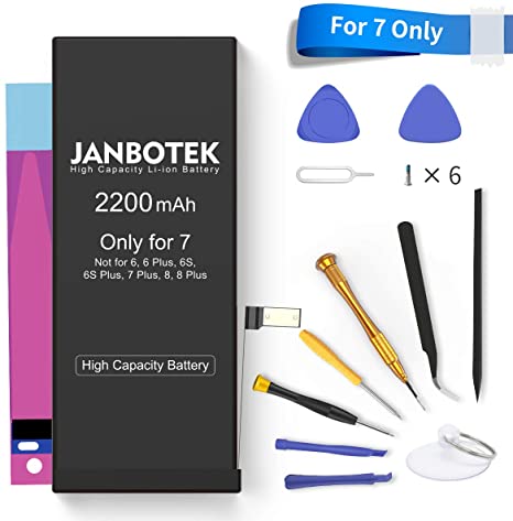 2200mAh Replacement Battery for iPhone 7, Model A1660 A1778 A1779 JANBOTEK High Capacity Li-ion Battery with Complete Repair Tool Kits - 24 Months Warr
