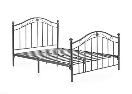 Hodedah Complete Metal Bed with Headboard, High Footboard, Slats and Rails, Queen Size, Charcoal