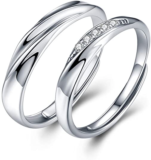 sassu fine Endless Love Couple Rings Swarovski Cubic Zirconia Silver 925 Adjustable Rings Wedding Rings Promise Rings (Couple Rings)
