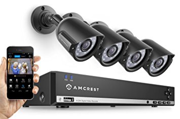 Amcrest 960H Video Security System - Four 800  TVL Weatherproof Cameras, 65ft IR LED Night Vision, 960H DVR, Long Distance Transmit Range (984ft), 500GB HD (Upgradable) for 6 Days of HD Recording (30  Days at Lower Resolution Settings), USB Backup Feature, and More