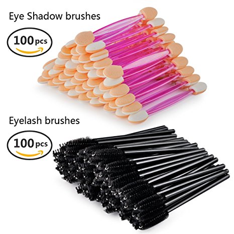 100 PCS Dual Sided Soft Eye shadow Brush Sponge  100 PCS Eyelash Mascara Applicator Combo, Disposable Make up tool kits